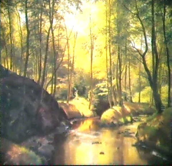 Skovparti Med Alob, Tidlig Sommer Oil Painting by Janus Andreas Bartholin La Cour