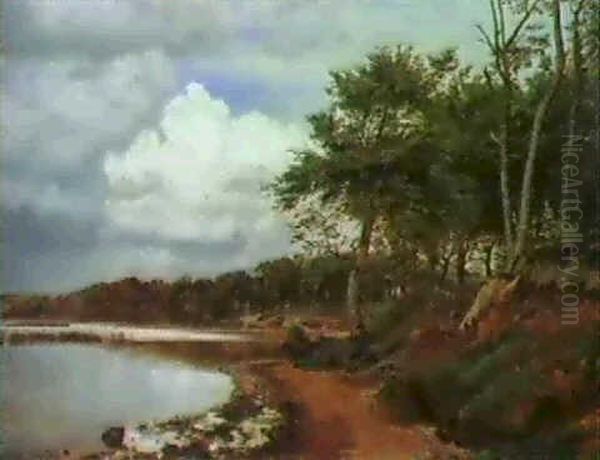 A Woodland Lake Oil Painting by Janus Andreas Bartholin La Cour