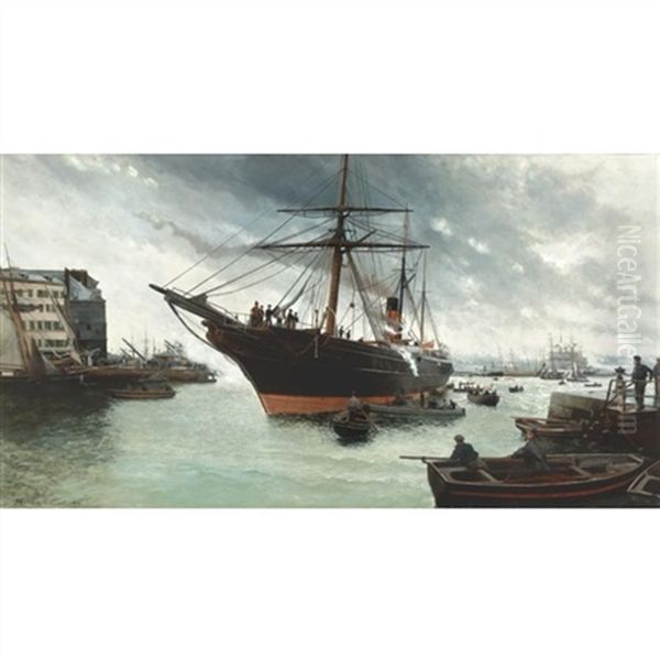 The British Queen Arriving In Port Oil Painting by Maurice Francois Auguste Courant