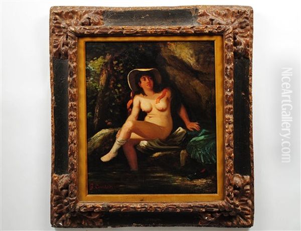 Nude In The Forest Oil Painting by Gustave Courbet
