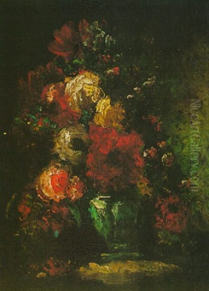 Bouquet De Roses Dans Un Vase Oil Painting by Gustave Courbet