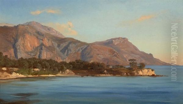 Vue De La Baie De Beaulieu, Cote D'azur, A L'emplacement De Villa Kerylos Oil Painting by Vincent Courdouan