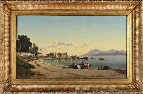 Retour Des Pecheurs Sur Une Plage Des Environs De Toulon Oil Painting by Vincent Courdouan