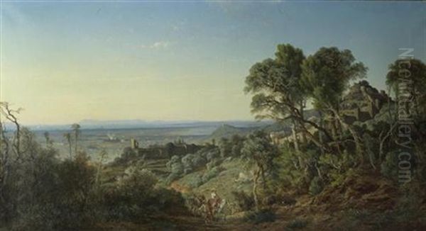 Mediterrane Landschaft Mit Reisenden Oil Painting by Vincent Courdouan