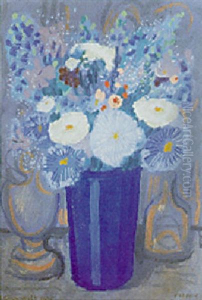 Bouquet Au Vase Bleu Oil Painting by Etienne Cournault