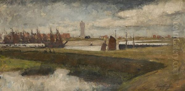 Vue De Zeebrugge Oil Painting by Franz Courtens