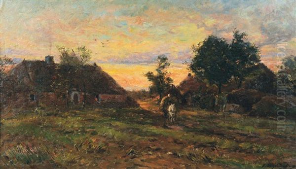 Avond Bij De Hoeve Oil Painting by Franz Courtens