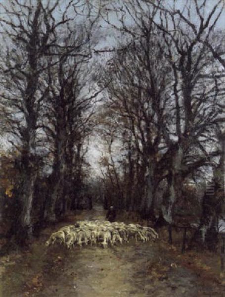 Dreef Met Schaapherder Oil Painting by Franz Courtens