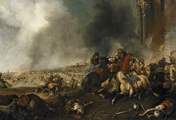 Reiterschlacht. Groser Reiterkampf In Der Ebene Vor Einer Italienischen Stadt Oil Painting by Jacques Courtois