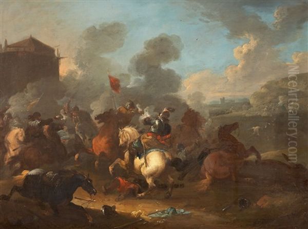 Landschaft Mit Reiterschlacht Oil Painting by Jacques Courtois