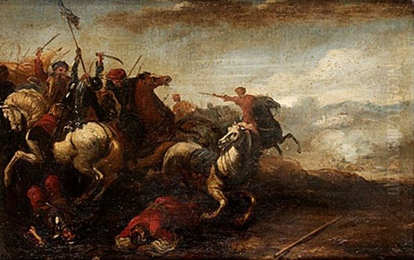 Ryttarstrid Mellan Kristna Och Turkar Oil Painting by Jacques Courtois