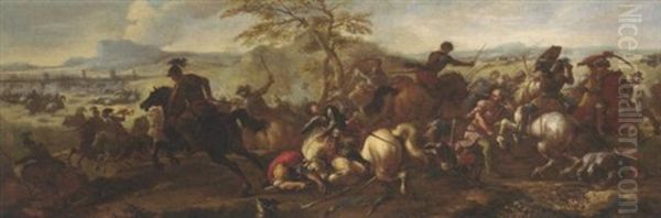 A Calvary Battle Between Christians And Turks Oil Painting by Jacques Courtois