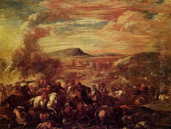 Scontro Di Cavalleria Tra Turchi E Cristiani Oil Painting by Jacques Courtois