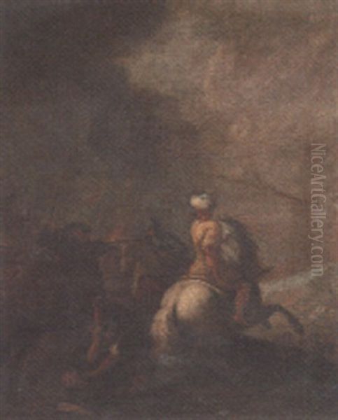 Cavalry Engagement Oil Painting by Jacques Courtois