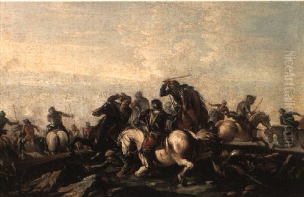 Cavalry Skirmishes Oil Painting by Jacques Courtois