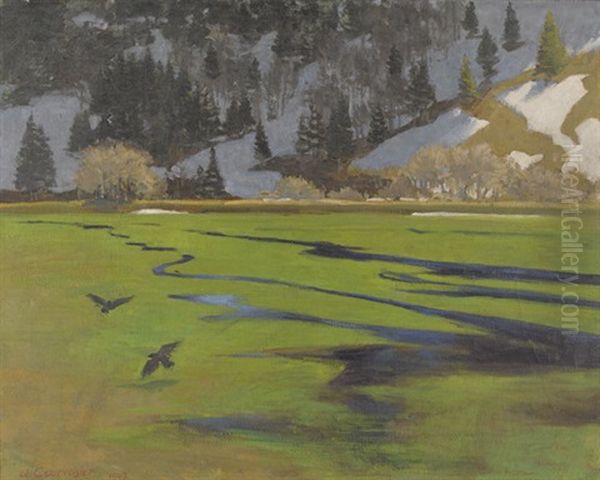 La Fonte Des Neiges Oil Painting by Jules-Ami Courvoisier