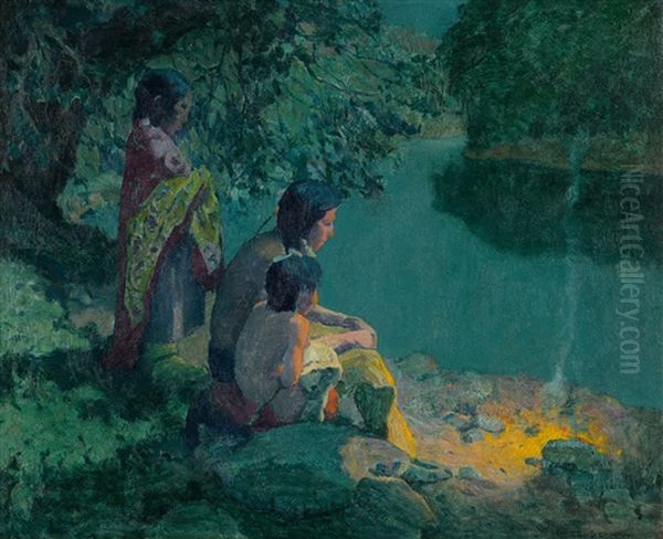 River Camp - Moonlight Oil Painting by Eanger Irving Couse