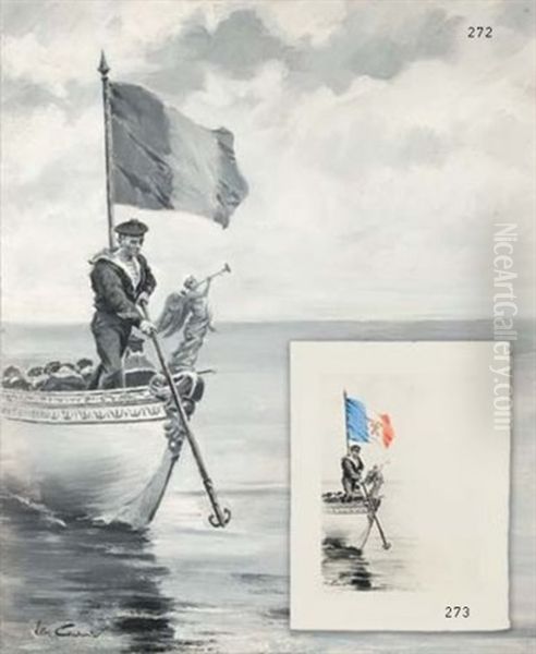 Marin Dans Une Chaloupe (preparatory Study For The Menu Offered To The Emperor Nicholas Ii And The Empress Alexandra Feodorovna Of Russia By The President Felix Faure) Oil Painting by Leon-Antoine-Lucien Couturier