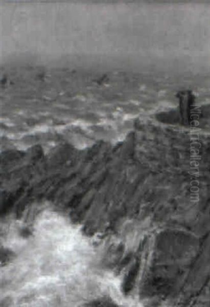 Brandung An Der Bretonischen Kuste Oil Painting by Leon-Antoine-Lucien Couturier