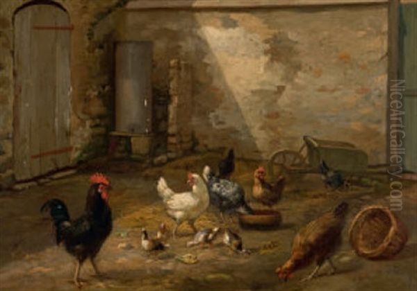Blick In Einen Huhnerhof Oil Painting by Philibert-Leon Couturier