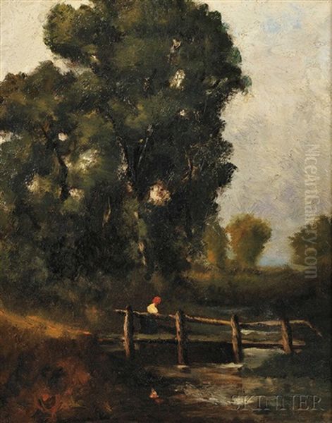 Figure Crossing A Footbridge Oil Painting by David Cox