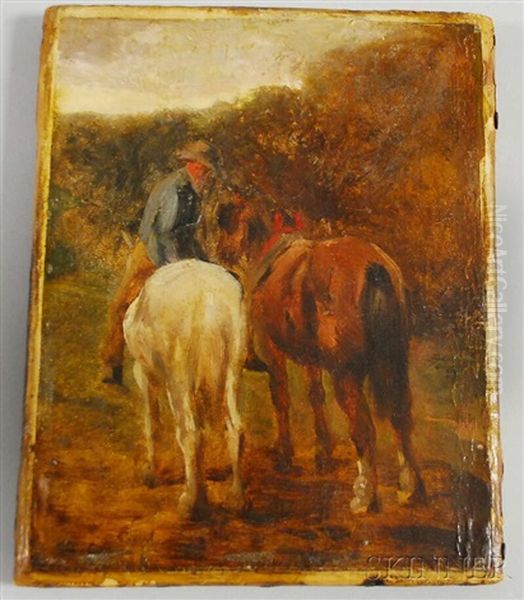 Two Horses With Rider Oil Painting by David Cox