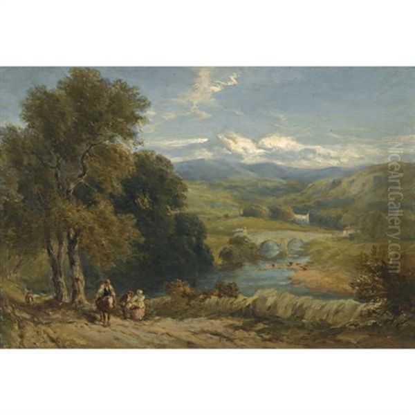 Landscape With A Distant View Of Bolton Abbey, Yorkshire, And The River Wharfe Oil Painting by David Cox