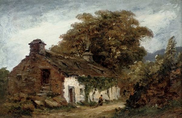 A Wooded Landscape With A Figure By A Cottage Oil Painting by David Cox
