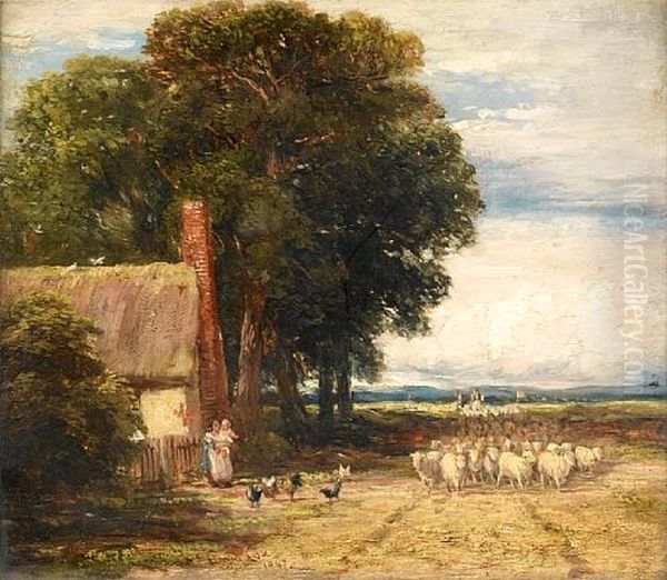 Country Landscape With A Shepherd And Sheep Oil Painting by David Cox