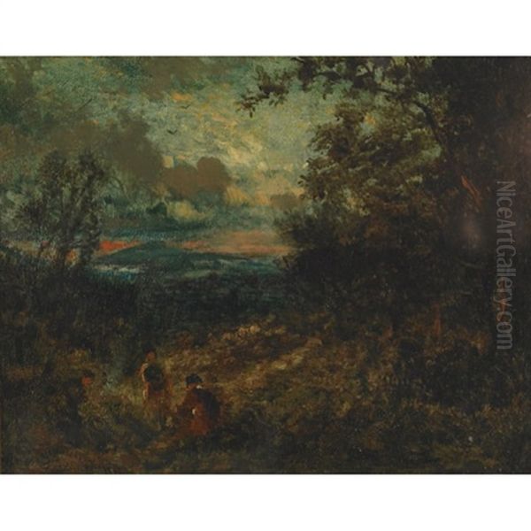 Herders With Their Flock Oil Painting by David Cox