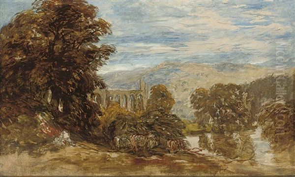 Cattle Before Bolton Abbey, Skipton, North Yorkshire Oil Painting by David Cox