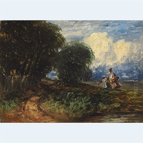 Gathering Flowers Oil Painting by David Cox