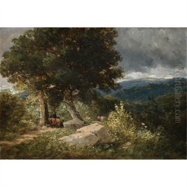 Travellers On The Road To Bettwys-y-coed Oil Painting by David Cox