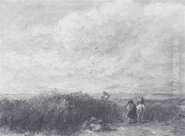 Figures In An Open Landscape Oil Painting by David Cox
