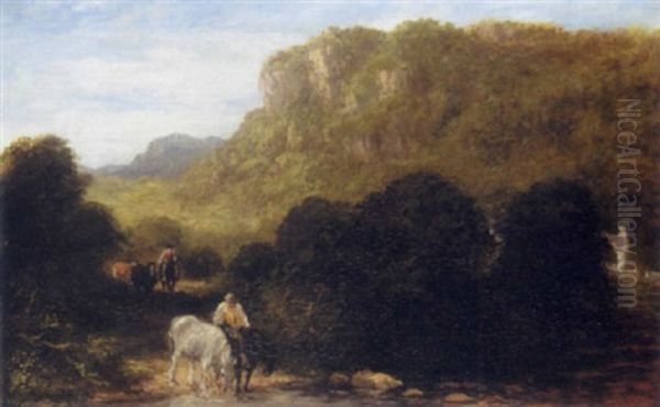 Watering Horses Oil Painting by David Cox