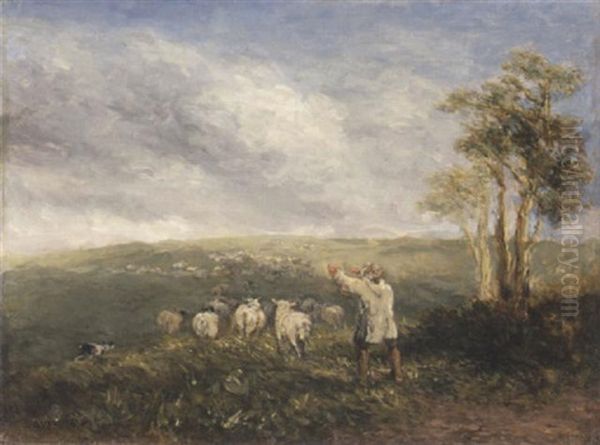 Rounding The Flock Oil Painting by David Cox