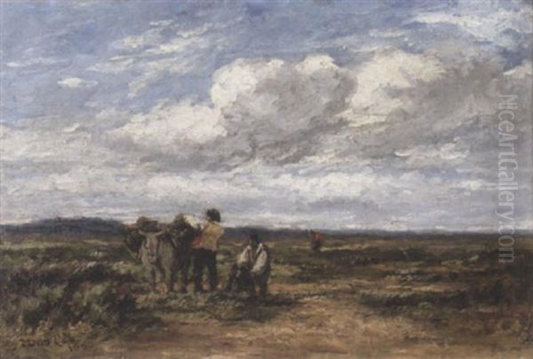 Peat Cutters In A Landscape Oil Painting by David Cox