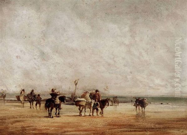 Crossing Lancaster Sands Oil Painting by David Cox
