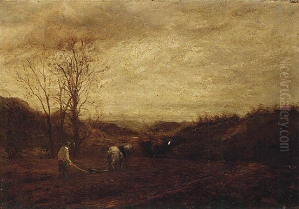 Ploughing In The Conway Valley Oil Painting by David Cox