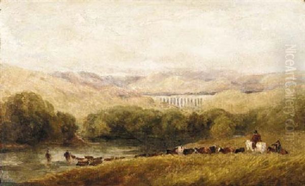 Watering The Herd, North Wales Oil Painting by David Cox