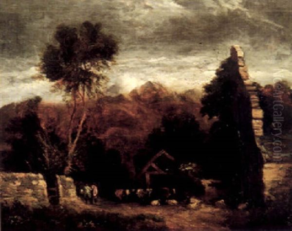 A View Of Cader Idris From Cymmer Abbey, Wales Oil Painting by David Cox