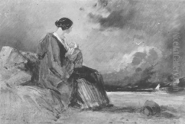 Mutter Mit Kleinkind An Der Meereskuste Oil Painting by David Cox