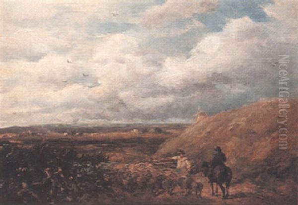 Changing Pasture (counting The Flock) Oil Painting by David Cox