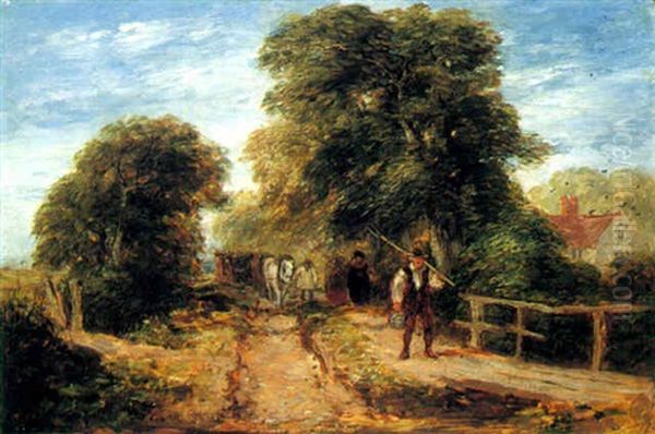 Landscape With Haymakers On A Path Oil Painting by David Cox