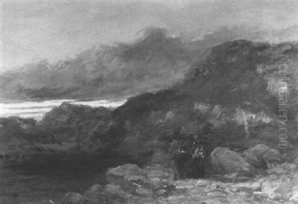 Peat Gatherers On A Track Oil Painting by David Cox