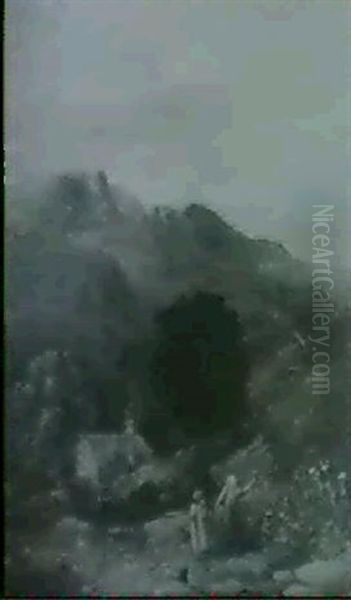 Children In A Lane, Near Betws-y-coed Oil Painting by David Cox