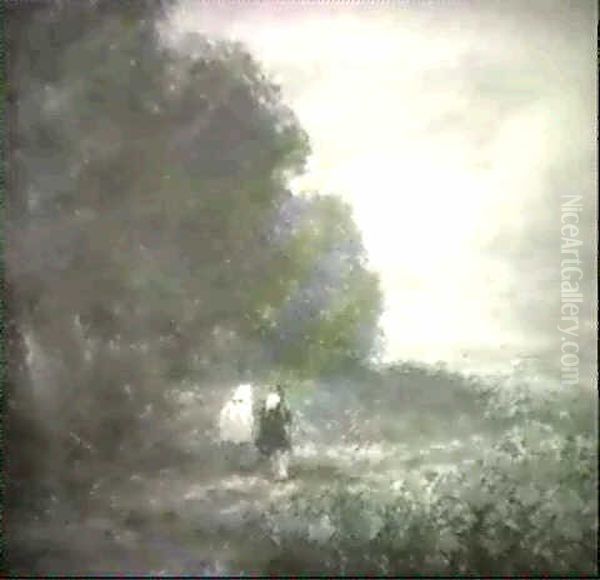 Figures On A Country Path By Awood Oil Painting by David Cox