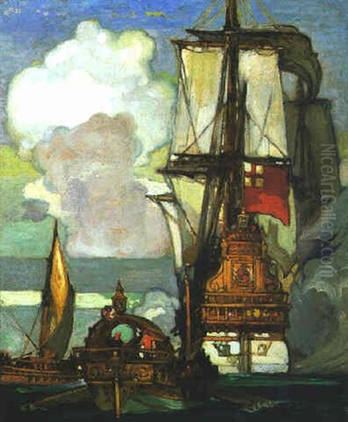 Brush With A Spaniard Oil Painting by Elija Albert Cox