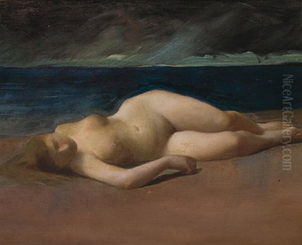 Reclining Nude On A Beach Oil Painting by Kenyon Cox