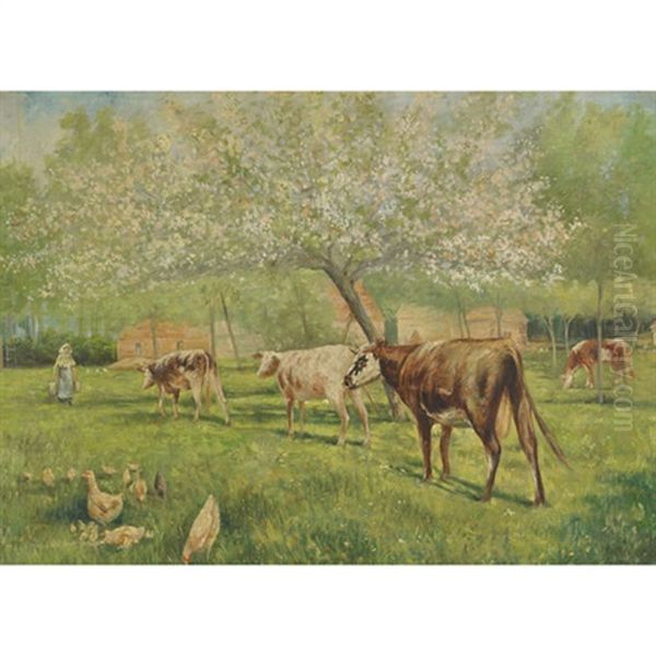 Milking Time, Believed To Be The Winston Churchill Farm Oil Painting by Kenyon Cox